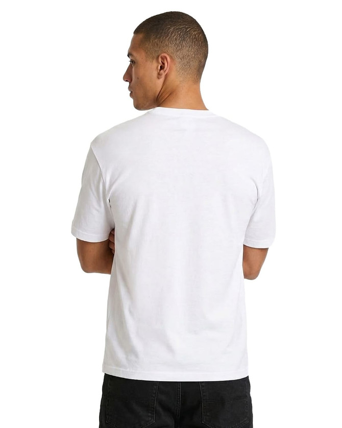 A maroon and olive green unisex regular T-shirt, featuring short sleeves and a logo on the back.