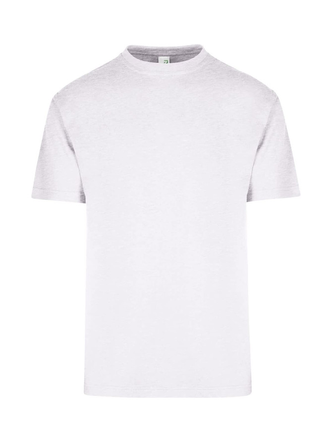 A plain white unisex regular t-shirt with a crew neckline and short sleeves. Features a small logo on the label.