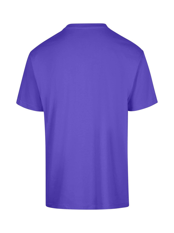 A purple unisex regular T-shirt featuring a crew neckline and short sleeves, with a logo on the back.