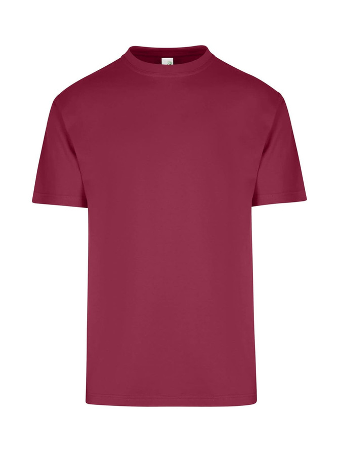 A maroon men's/unisex regular T-shirt with a round neckline and short sleeves, featuring a logo.