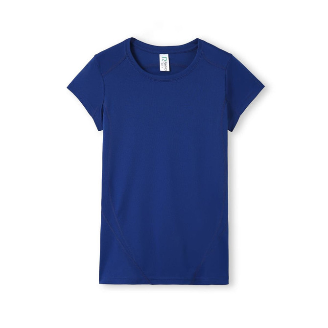A blue Women's Accelerator Cool-Dry T-shirt with a fitted design and short sleeves, featuring a logo.