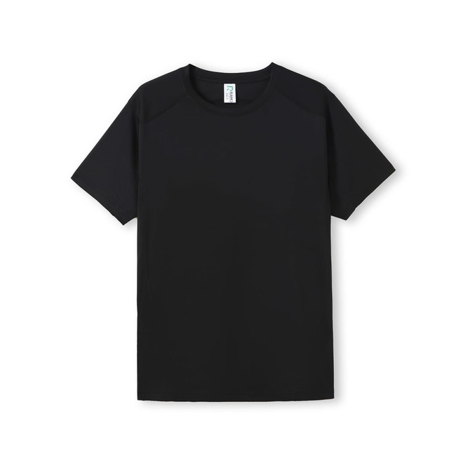 A black Men's Accelerator Cool Dry T-shirt featuring short sleeves and a simple design with a logo.