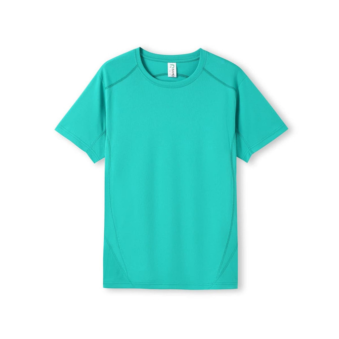 A turquoise men's T-shirt with a sleek design and logo, made from cool dry fabric.