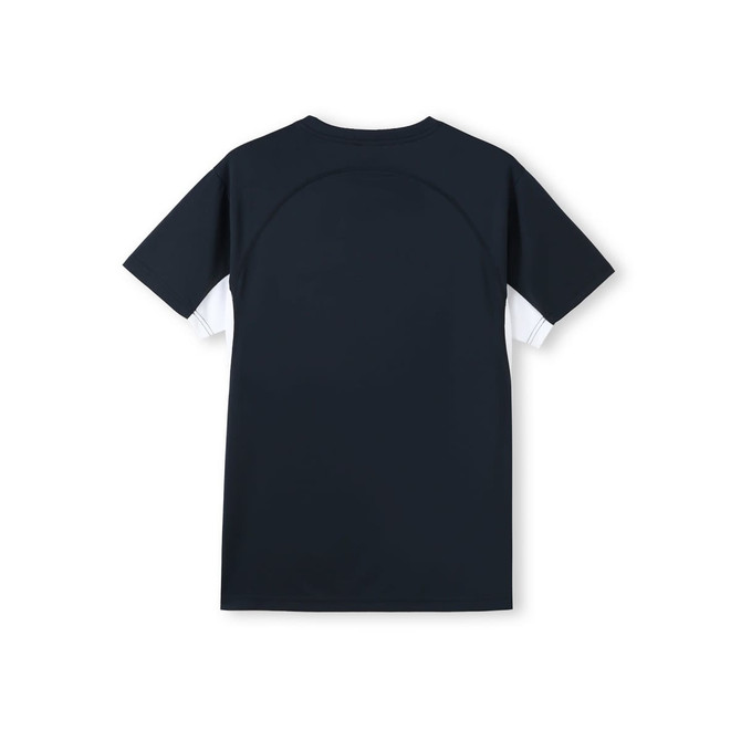 A navy blue men's t-shirt with a sleek design and a logo on the back. Made from cool dry fabric.