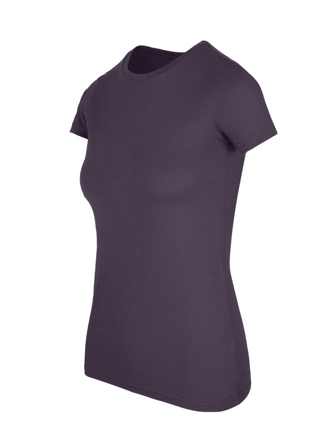 A women's fitted American style T-shirt in dark purple, featuring a crew neckline and short sleeves.
