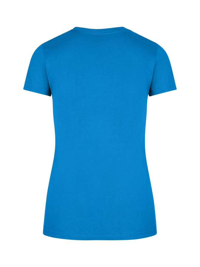A women's slim fit tee in a vibrant blue colour, featuring short sleeves and a simple design.