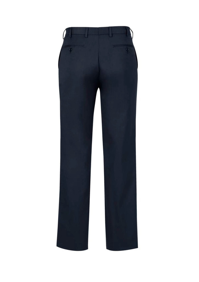 Men's Detroit pants in dark navy, with a straight fit and rear pockets, featuring a logo on the waistband.