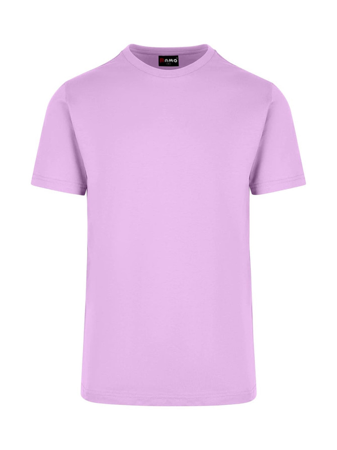 A lilac unisex American style t-shirt with a round neckline and short sleeves. It features a logo label.