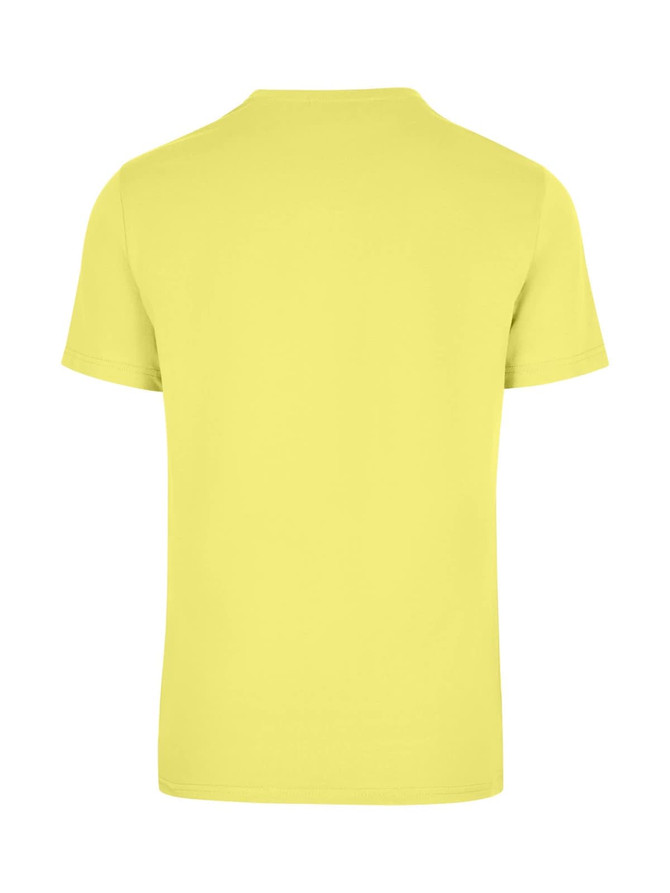 A unisex American style t-shirt in bright yellow with a simple design and no visible logos on the back.