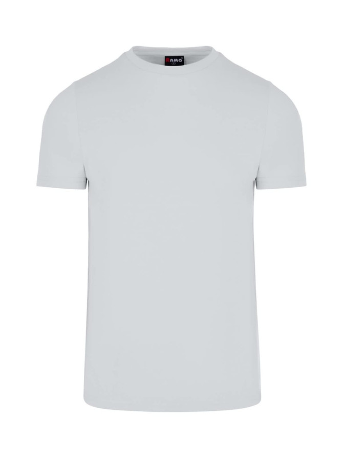 A light grey men's slim fit T-shirt with short sleeves and a simple design, featuring a logo.