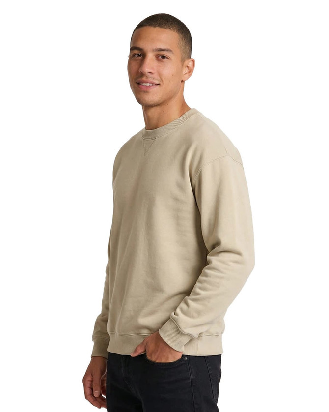 A beige adult poly cotton fleece sloppy joe jumper, featuring a relaxed fit and long sleeves.