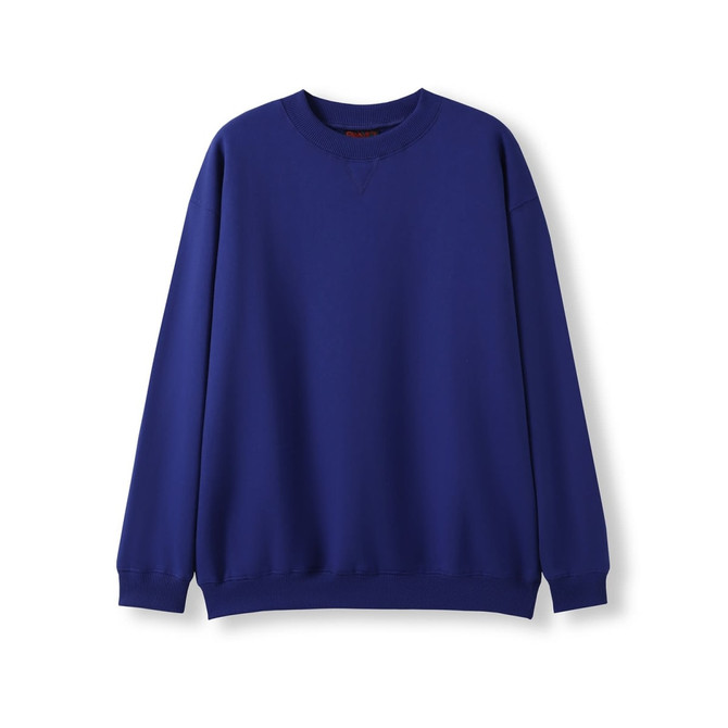 A blue adult poly cotton fleece jumper, featuring a relaxed fit and ribbed cuffs. It has a simple design with a logo.