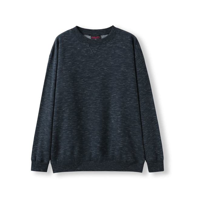 A navy poly cotton fleece jumper with a ribbed neckline and cuffs, featuring a logo.