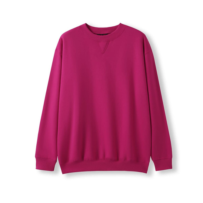 A bright pink adult poly cotton fleece sloppy joe jumper with a classic crew neck design.