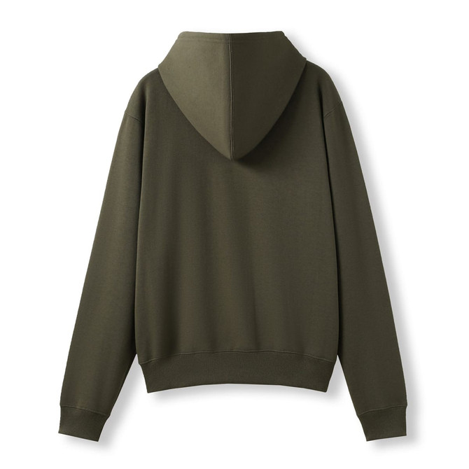 A brown women's/juniors zippered hoodie with a pocket, displayed from the back. It features a large hood.