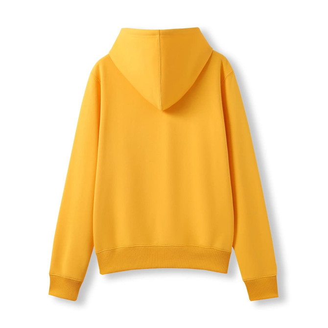 A yellow women's juniors zipper hoodie with a pocket, featuring a hood and a plain back design.
