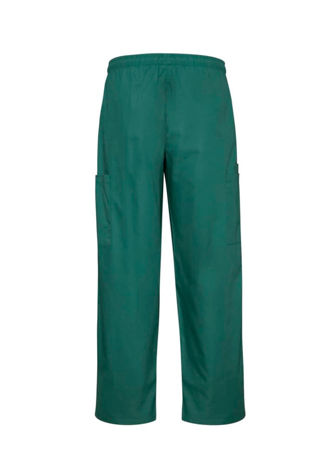 Classic unisex scrub cargo pant in green with elastic waistband and side pockets. Features a discreet logo.