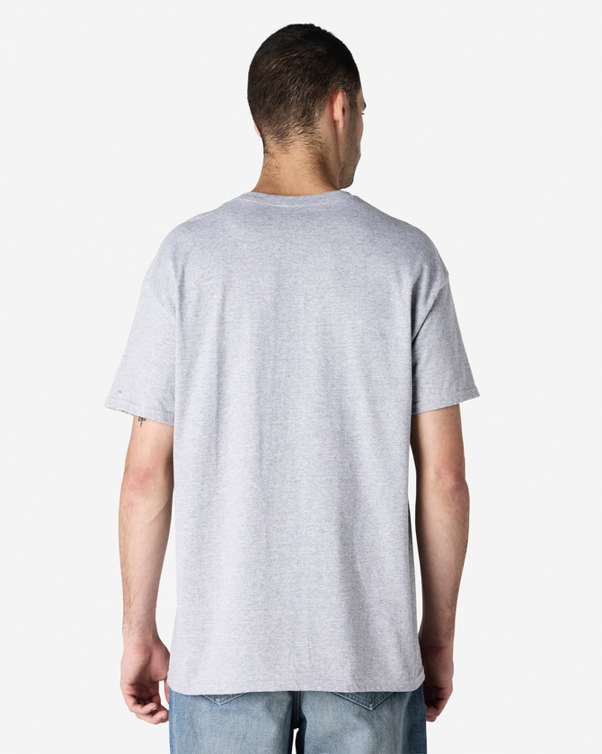 A grey Gildan Ultra Cotton adult t-shirt displayed from the back, featuring a casual style and short sleeves.