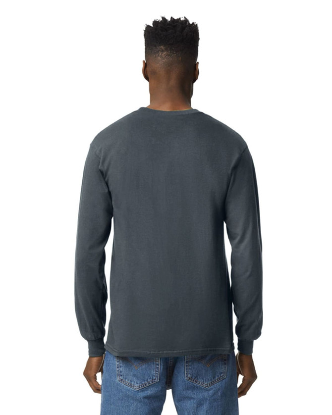 A long sleeve t-shirt in dark grey, featuring a plain back view without any visible branding.