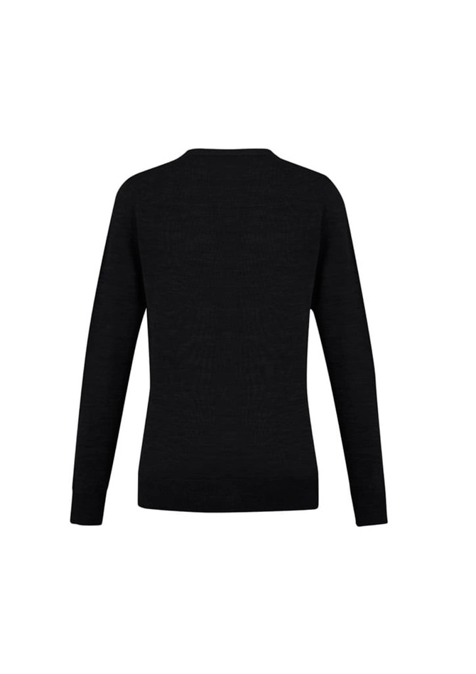 A black women's cardigan with a simple design and long sleeves, showcasing a back view.