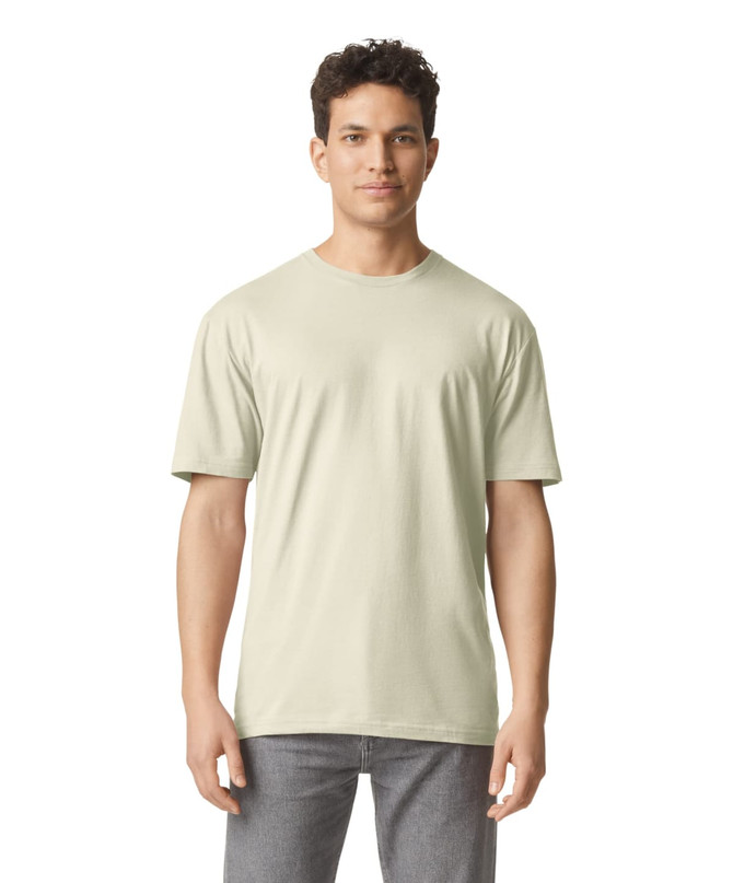 A white adult T-shirt featuring a relaxed fit, with a crew neckline and no visible logos.