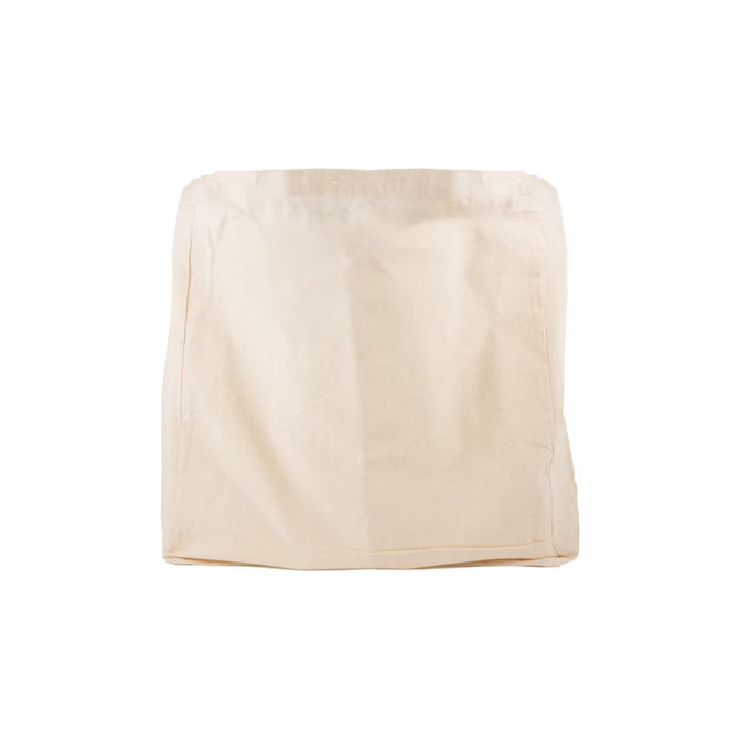 A reusable grocery bag made of calico fabric with short handles, featuring a plain design in a natural color.