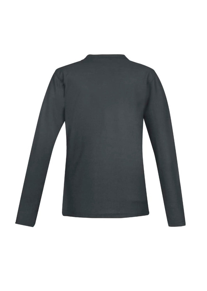 A long sleeve polo shirt in dark green, featuring a simple design with a logo. Back view displayed.