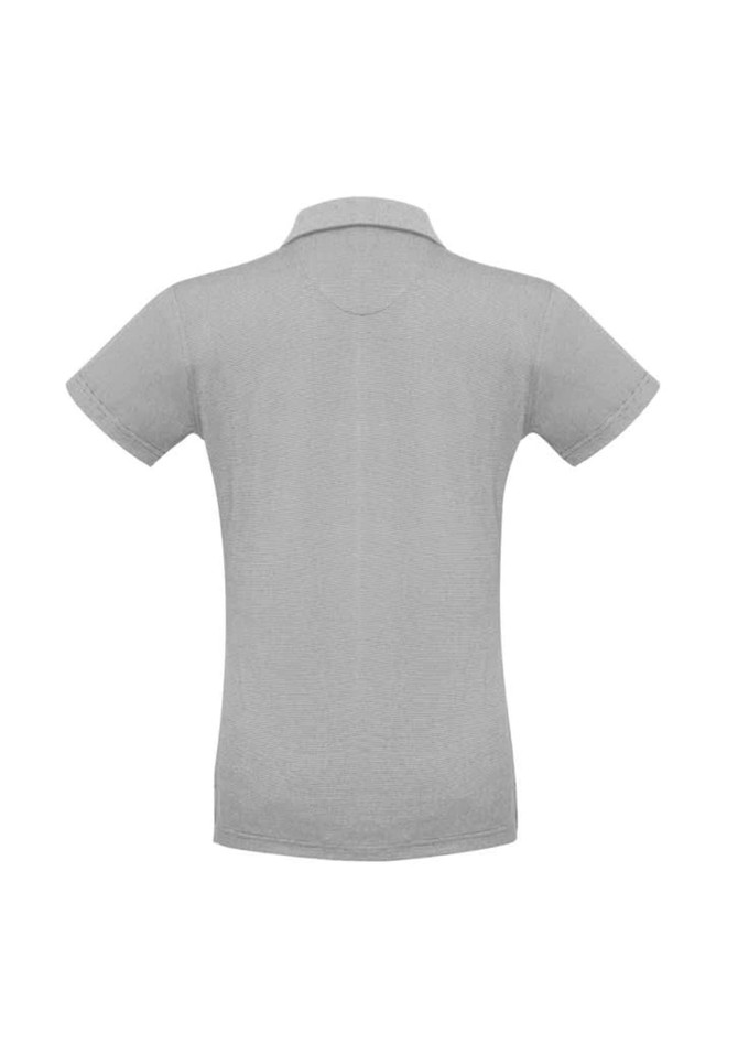 A grey Women's Shadow Short Sleeve Polo shirt with a classic collar and short sleeves, featuring a logo.