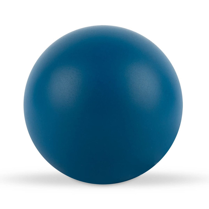 A round stress ball in a solid blue color, designed for stress relief and fun.