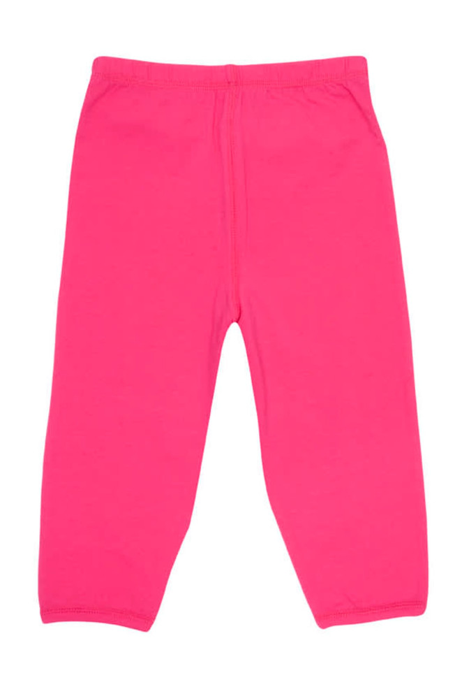 Bright pink baby pants in a soft fabric, featuring a simple design and an elastic waistband.