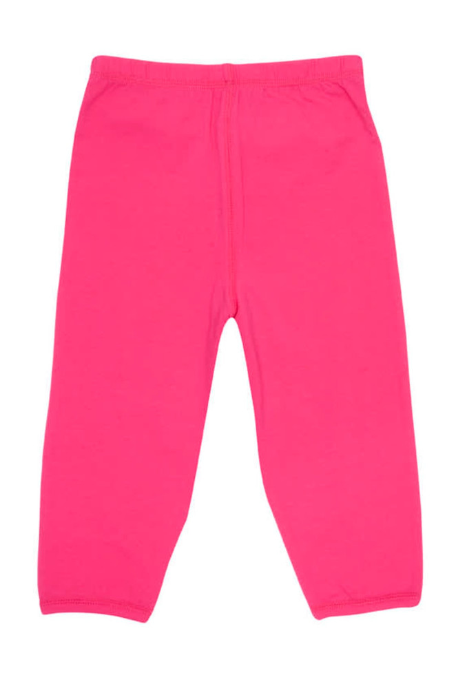 A pair of pink baby pants laid flat, featuring a simple design and a soft fabric texture.