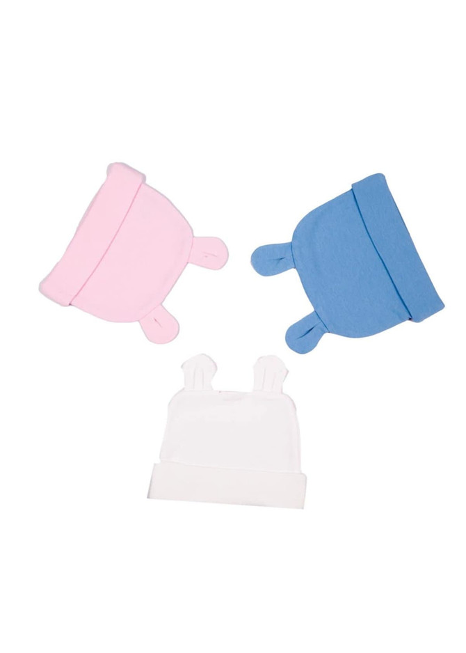 A pink beanie with rabbit ears, featuring a folded cuff and a simple design. It has a logo on the side.