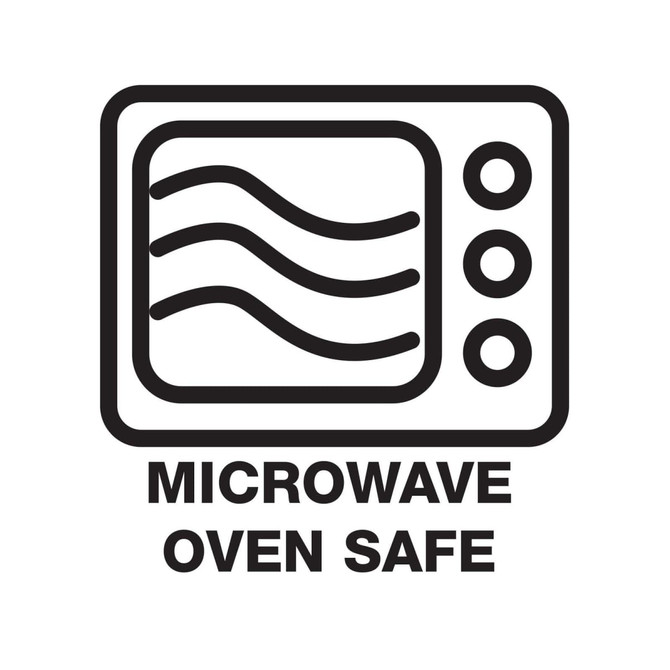 A microwave oven safe symbol with wavy lines and control buttons, indicating suitability for microwave use.