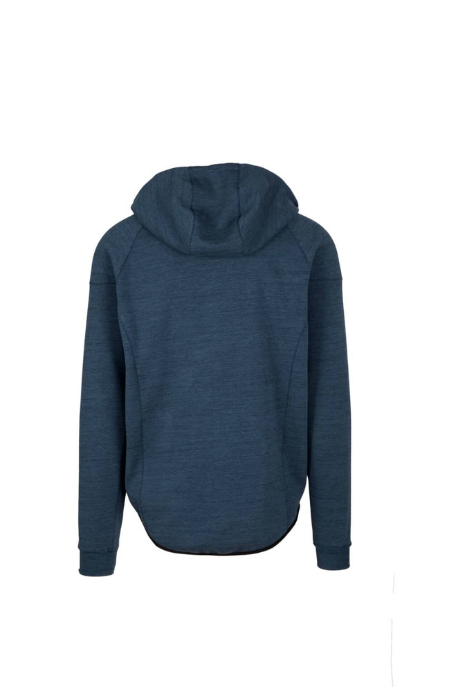 A dark blue men's hoodie made from soft cotton and bonded polar fleece, featuring a hood and ribbed cuffs.