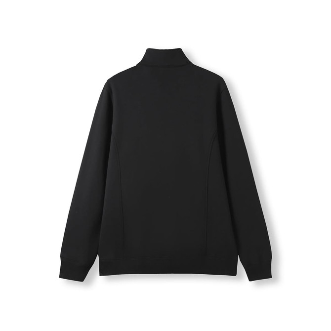 A black men's half zip fleece jumper featuring a plain back design and long sleeves. Includes a logo on the fabric.