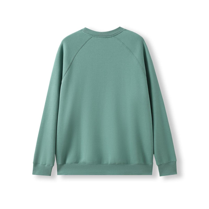 A teal adults' cotton care sweatshirt with long sleeves and a relaxed fit, featuring a simple design.