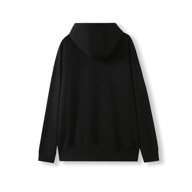 A black men's cotton zippered hoodie featuring a kangaroo pocket and a hood. The back view highlights its casual design.