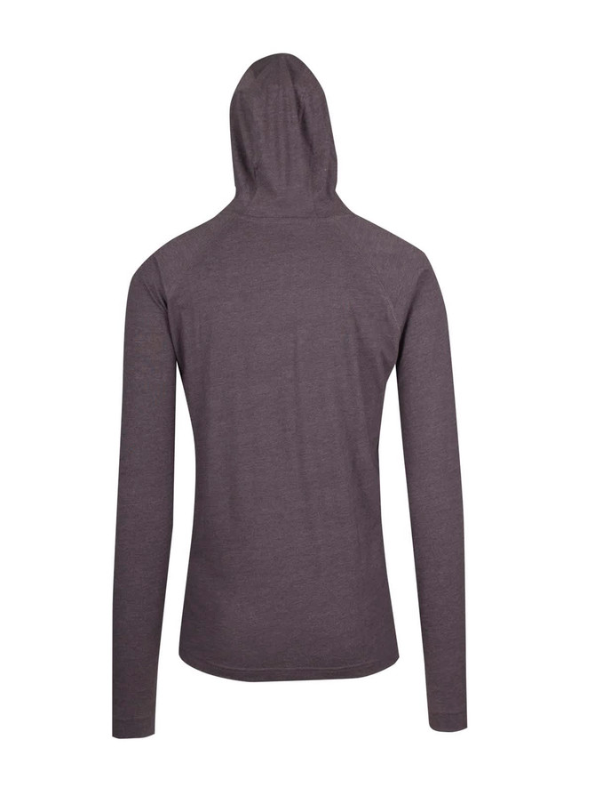A grey unisex hoodie with a fitted design and a hood, featuring long sleeves and a logo.
