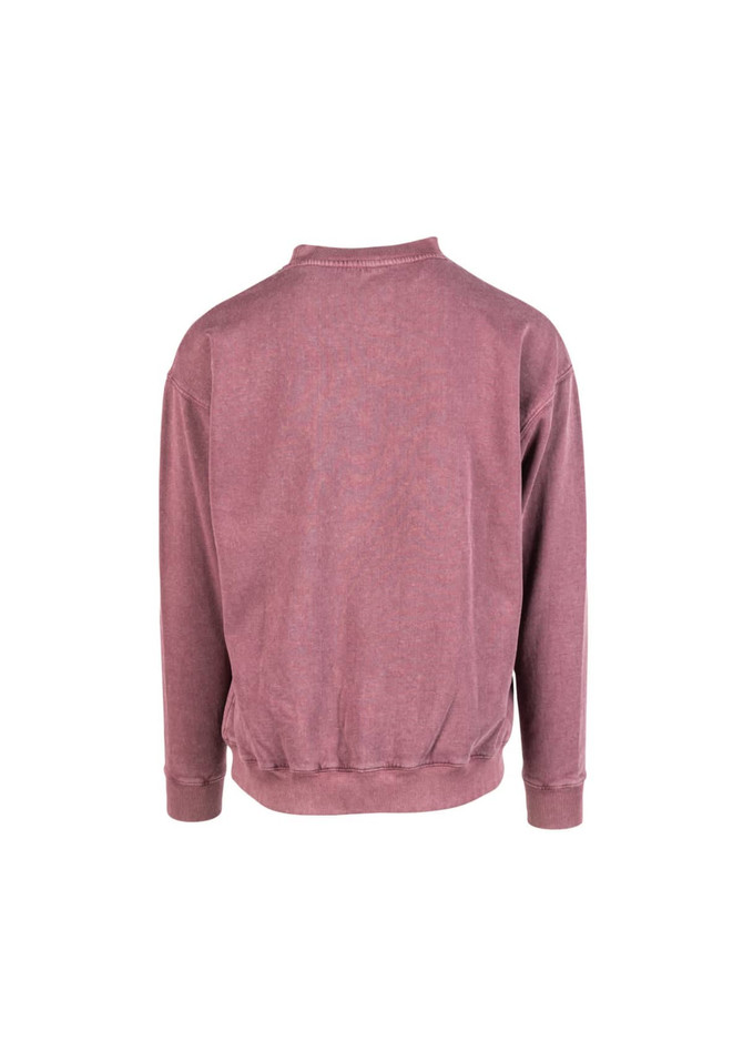 A unisex stone wash sweatshirt in a muted pink colour, featuring a relaxed fit and ribbed hem.