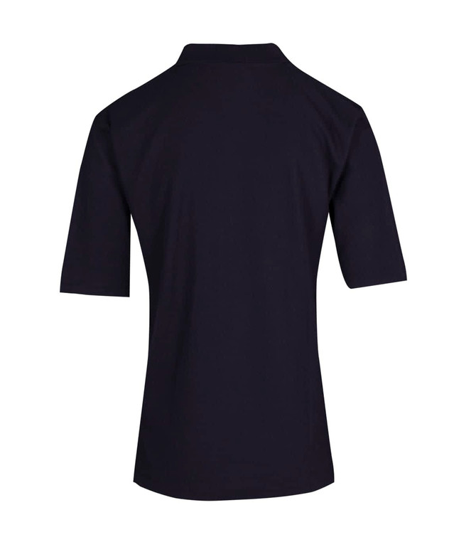 A navy blue men's regular pique knit polo shirt displayed from the back, featuring a collar and short sleeves.