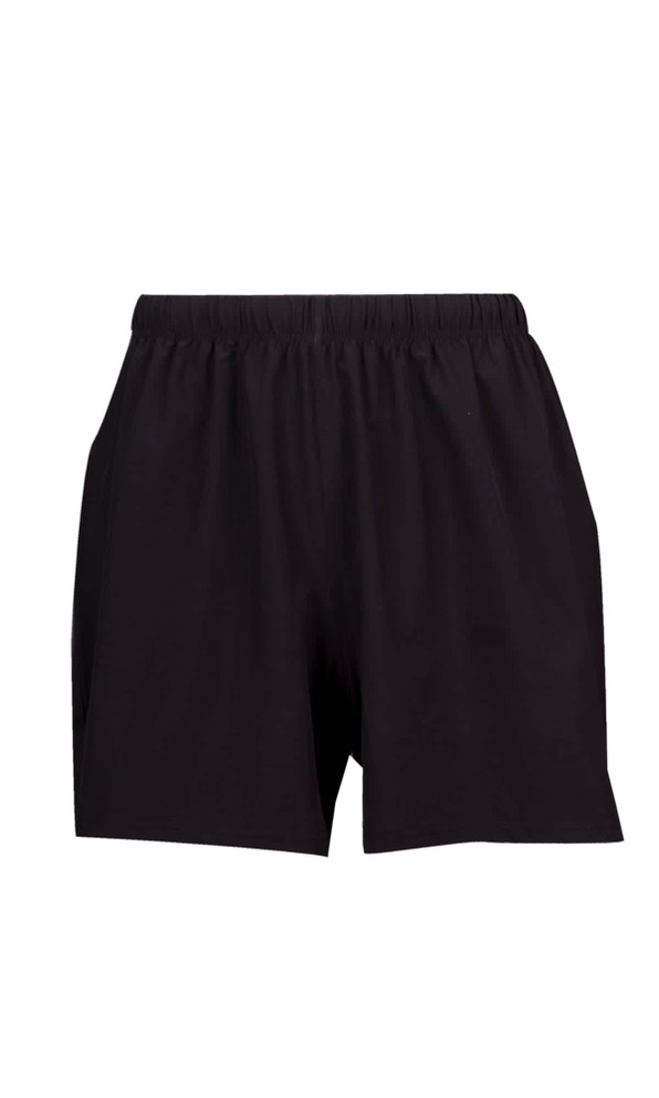 Men's black FLEX shorts featuring a 4-way stretch design and an elastic waistband. Suitable for various activities.