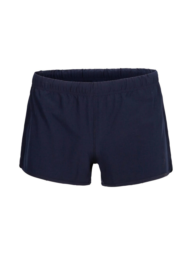 Navy blue women's FLEX shorts with a comfortable elastic waistband, featuring a short cut and four-way stretch fabric.