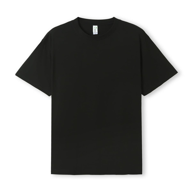 A plain black unisex T-shirt with short sleeves and a round neckline, featuring a small logo.