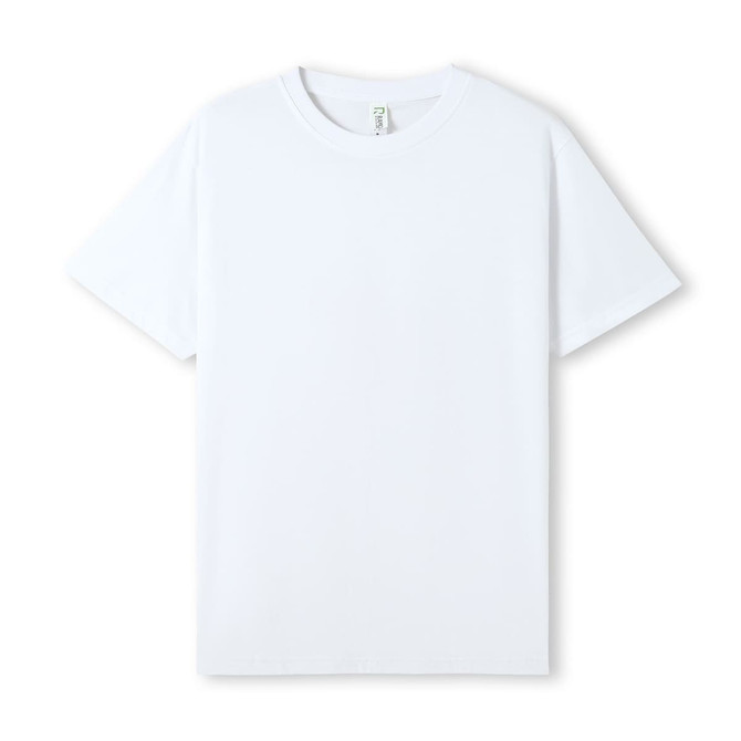 A white unisex T-shirt featuring a round neck and short sleeves, with a label inside and no visible logos.