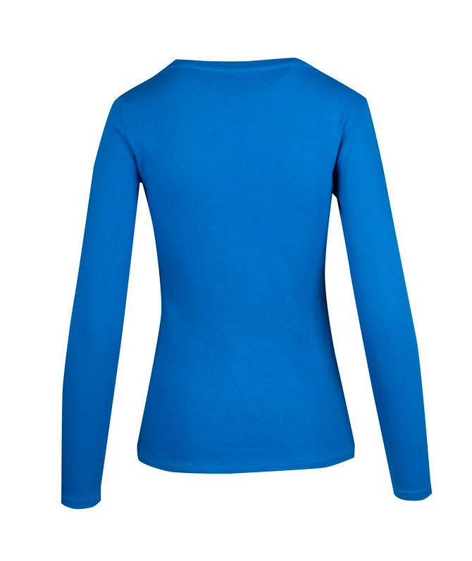 A blue women's long sleeve T-shirt with a fitted design and no visible branding.
