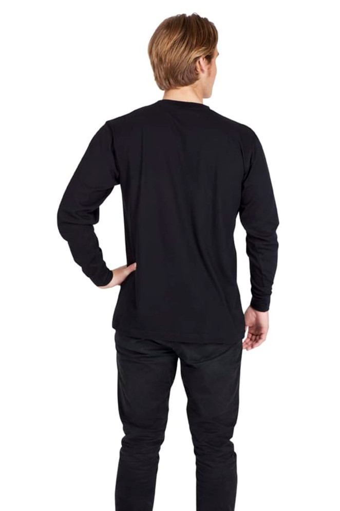 A black long sleeve T-shirt designed for men and unisex, featuring a simple back view.