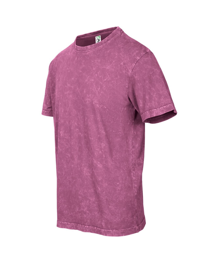 A kid's stone wash T-shirt in a vibrant purple colour, featuring a simple design and a logo.