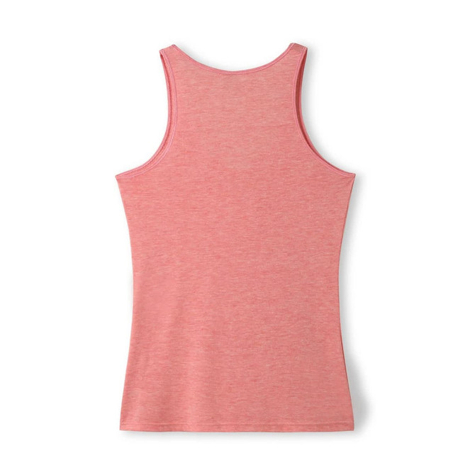A pink women's singlet with a racerback design, featuring a subtle heathered texture and a logo.