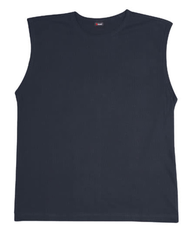 A black muscle T-shirt with a sleeveless design and a logo on the label.