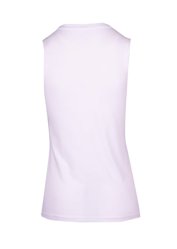 A white sleeveless tee with a fitted design, featuring a clean back without any visible logos.